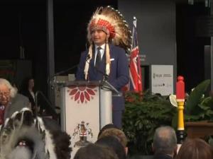 Wab Kinew at his swearing-in ceremony on October 18.