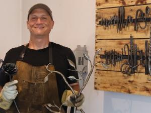 Cameron Bennett in his workshop in St. Adolphe.