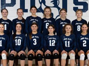 The Junior Pilots 15U Navy girls volleyball team.