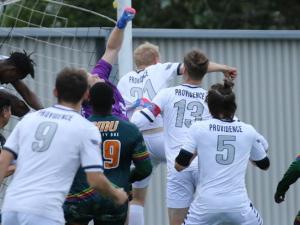 The Pilots are crashing the goal off a corner kick.