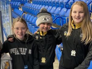 Local speed skaters Kalia Tétrault, MacKenna Reimer, Mia Tétrault, and Willa Dowse.