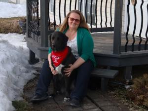 Carey Hawkins with her dog, Tundra.
