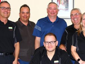 Ritchot's council: Curtis Claydon, Shane Pelletier, CAO Mitch Duval, Ron Mamchuk, and Janine Boulanger. Front: Mayor Chris Ewen.