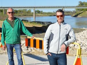 Ste. Agathe Community Development Inc. directors Joel Gagnon (front) and Shaun Crew (back) at the site of the Ste. Agathe dock and boat launch project.