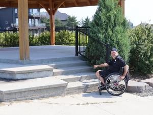 Local disability advocate Jared Funk at the Hampton Drive pavilion in Niverville.