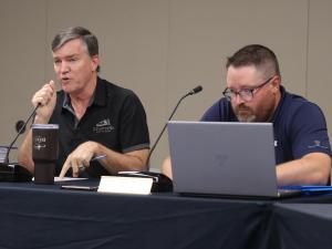 Niverville mayor Myron Dyck and CAO Eric King at a council meeting on August 8.