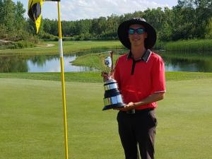Niverville golfer Colwyn Abgrall celebrates his victory at the 2019 Manitoba Men’s Amateur Golf Championship.