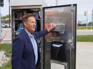 The moment when Ron Schuler flicked the traffic signals into operation for the first time.