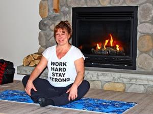 Yoga instructor Janice Burnett in the great room at Whitetail Meadow