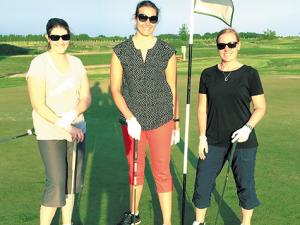 Kathryn Wiebe, Chantel Todd and Jen Moore-Duff pose after a round at Old Drovers Run