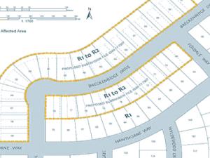 Map of the proposed rezoned lots along Breckenridge Drive in Niverville