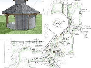 Proposed pavilion and layout for garden expansion at the Niverville Heritage Centre