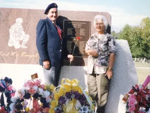 Jack Stott with wife Margaret at the Niverville Cenotaph