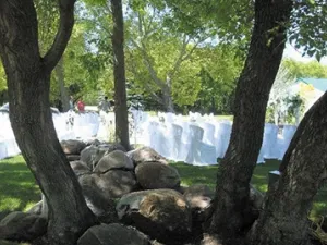 Setting up for an outdoor ceremony at Evergreen Village