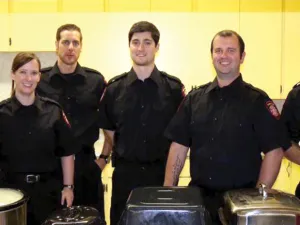 Niverville firefighters Merrick Sandulak, Tara Fehr, Steve Kehler, Eric Turenne, Greg Rempel, and Nick Teichmann