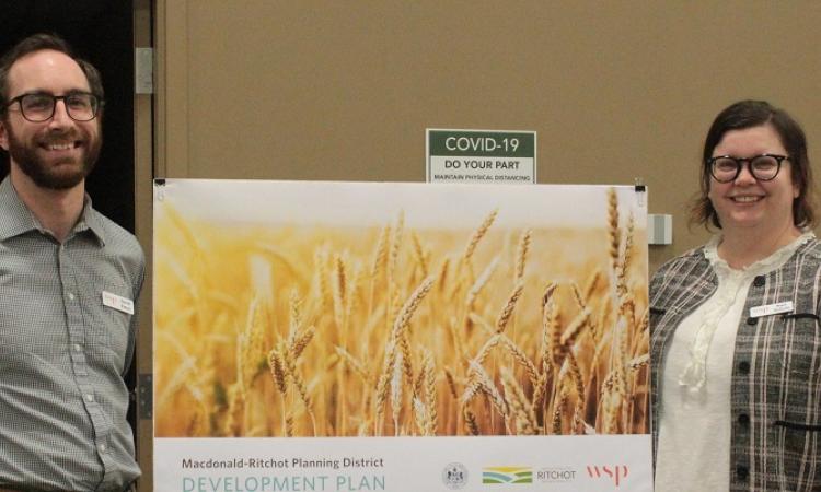 David Paton and Kari Schultz, at an open house about the Macdonald-Ritchot Planning District development plan.