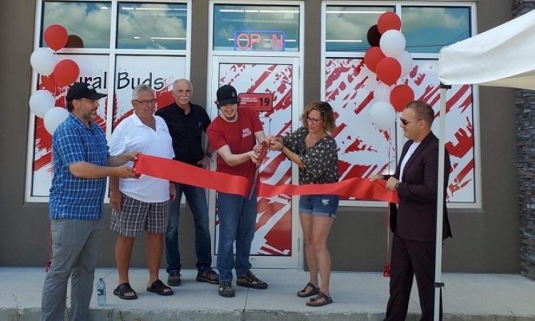 The ribbon-cutting ceremony for the Rural Buds Cannabis Shop in St. Adolphe.