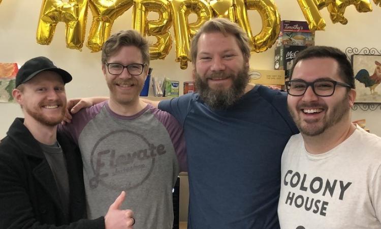 Justin Marchand, David Ward, Gordon Kroeker, and Michael Driedger. Missing: Savannah Driedger.