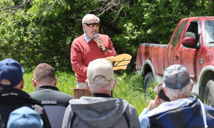 Glen Klassen speaks at the Mennonite Memorial Landing.
