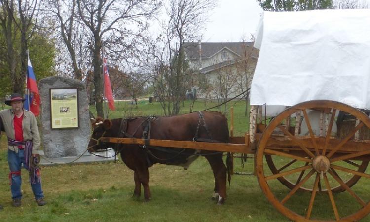 Ernest Braun and Terry Doerksen at the Shantz cairn on October 8.