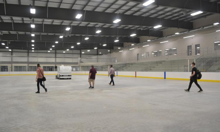 The arena at ice level, featuring the state-of-the-art Zamboni.