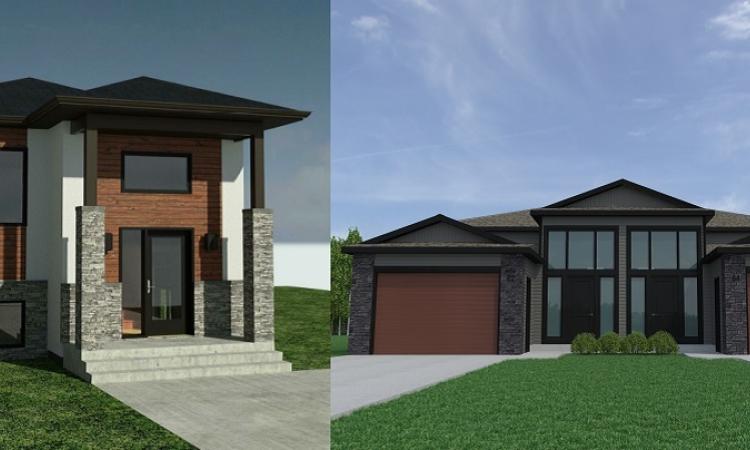 Mockups of the smaller houses to be built in The Highlands. Final homes may not be exactly as shown.