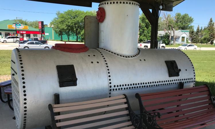 The restored boiler of the S.S. Cheyenne, dredged up from the Red River and put on display in Ste. Agathe.