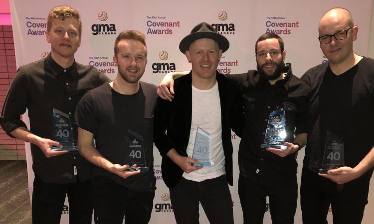Brenton Penner, Micah Zacharias, Jordan St. Cyr, Manuel Unrau, and Ross Klassen at the Covenant Awards.