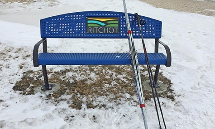 Cross-country ski equipment along one of Ritchot's new trails