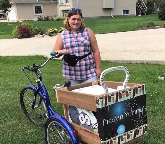 B’Elanna Piasta of Niverville has been selling ice cream out her custom bike trailer the last two summers to raise money for an upcoming school trip to Europe.