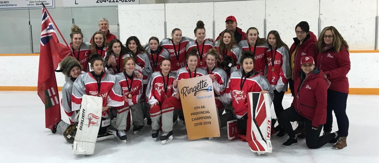The U14 Eastman Flames, including players from Niverville and Ste. Agathe, are Provincial champions.