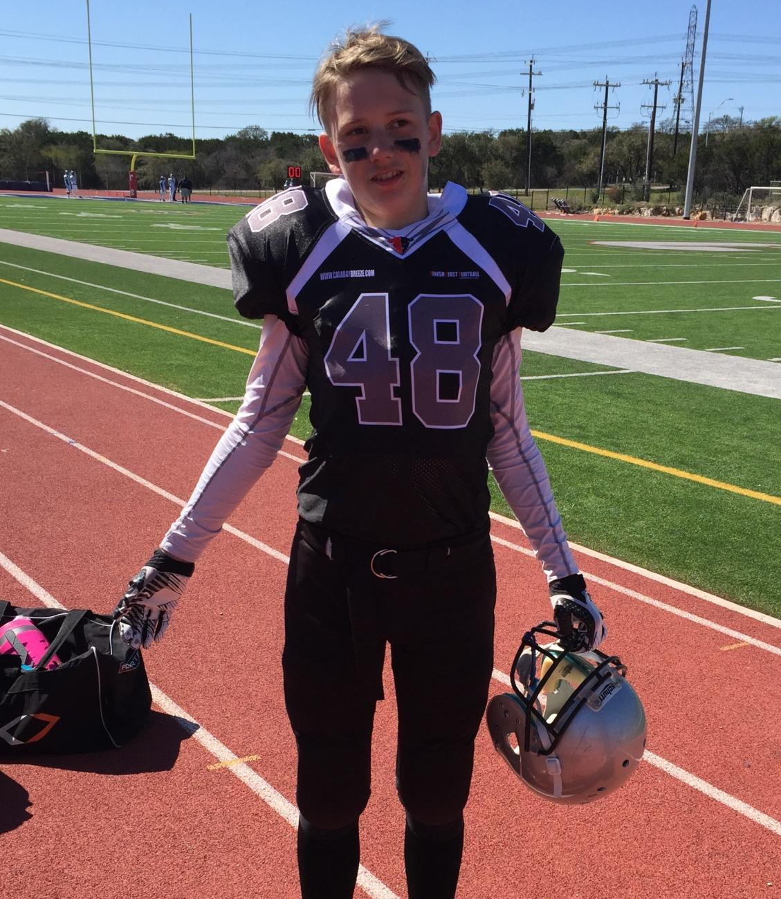 Mason Funk suits up for the International Pigskin Classic in Texas.