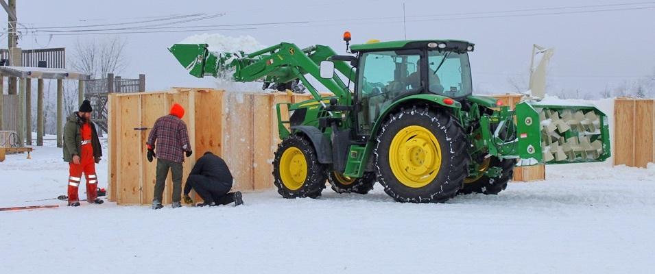 Work is underway at the snow maze at A Maze in Corn near St. Adolphe.