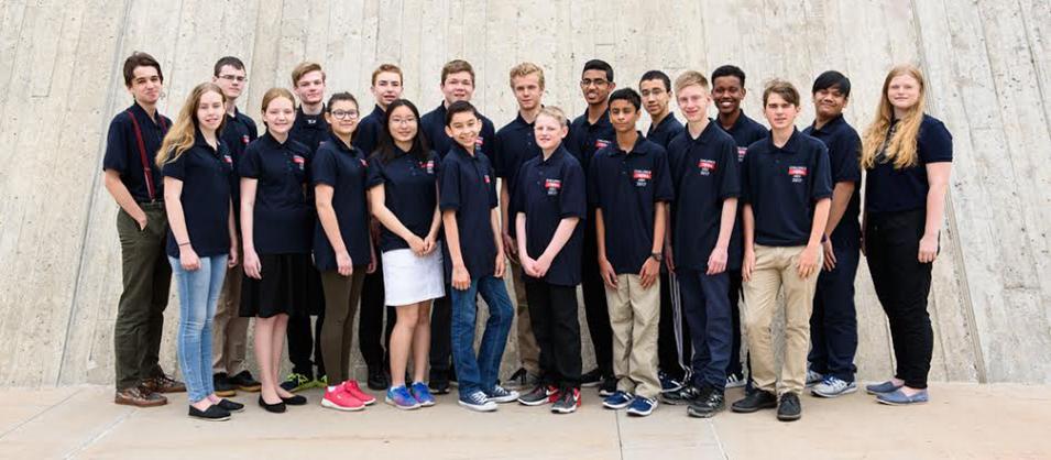 The top twenty students at this year's Canadian Geographic Challenge. Rhyanne Paul, from Niverville, is the the redhead on the far right