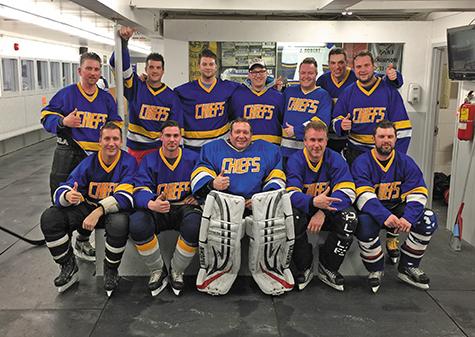 Back row: Kalam Paull, Trevor Larade, Nick Bergmann, Brian Alex, Mike Loeppky, Jens Debreuil, and Travis Mason. Front row: Tony Foster, Dan Kosman, Bryan Trottier, Jim Parkhurst, and Ryan Brunel. Missing: Ray Dowse, Matt Exner, Graeme Loeppky, and Jason Plett