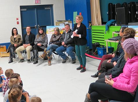 Lesley Gaudry speaks at the new playground's ribbon-cutting