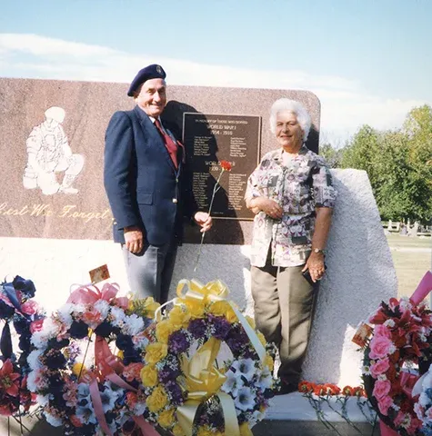 Jack Stott with wife Margaret at the Niverville Cenotaph