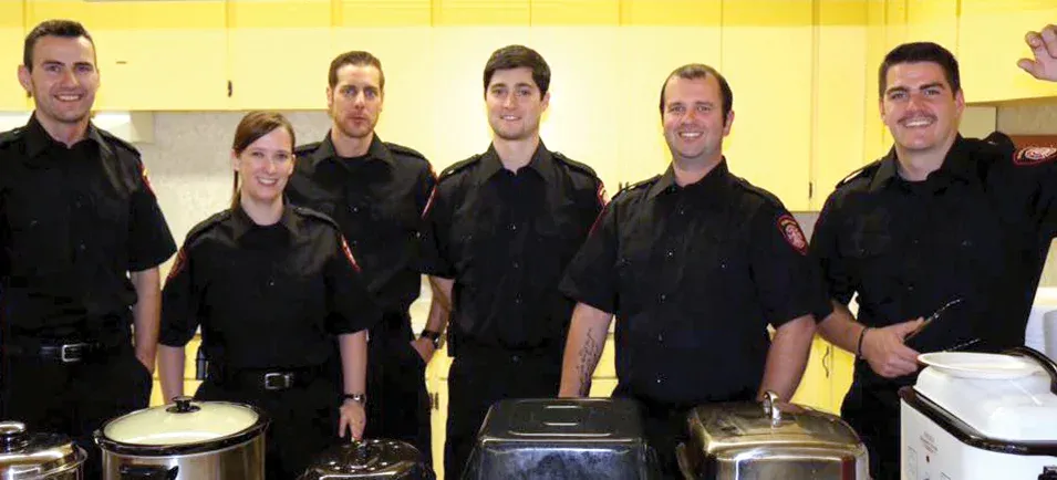 Niverville firefighters Merrick Sandulak, Tara Fehr, Steve Kehler, Eric Turenne, Greg Rempel, and Nick Teichmann