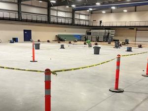 The floor at the CRRC fieldhouse is undergoing repairs.