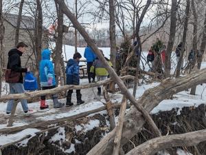 On March 1, a group of Grade Ten students from Niverville High School met up with a group of Niverville Middle School Grade Six students at St. Adolphe’s Friendship Trail to help teach them about natural resources and ecosystems.