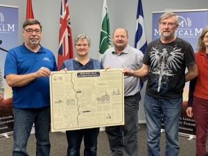 Tim Coffin, executive director of Trails Manitoba; Jean Barnabé, councillor for the RM of Montcalm; Murielle Bugera; Paul Gilmore, reeve of RM of Montcalm; Tony Dujlovic, councillor for the RM of Emerson-Franklin; and Dolores Thiel.
