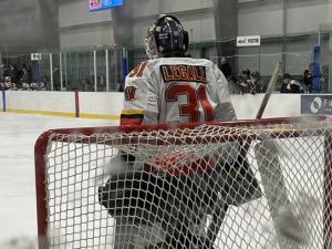 Raiden LeGall stands tall in Niverville's net.