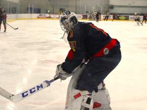 Chris Fines in goal for the Nighthawks.