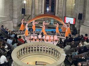 The performance of "O Siem" at the Legislature on National Indigeous Peoples Day.