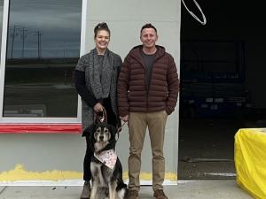 Nikki and Nick Hagidiakow standing in front of the future location of Pita Pit in Niverville.