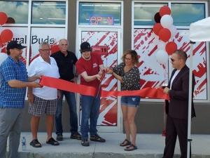 The ribbon-cutting ceremony for the Rural Buds Cannabis Shop in St. Adolphe.
