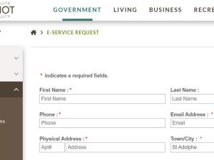 Screen shot of the new Service Request tool on the RM of Ritchot's website.