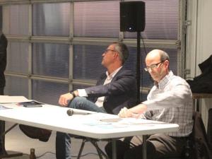 Ste. Agathe candidates Curtis Claydon and Joel Lemoine take questions at the public forum.