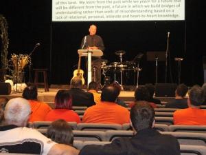 Peter YellowQuill speaks at Niverville's ceremony marked the National Day for Truth and Reconciliation.