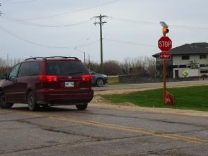The intersection of Dumaine Road and Old PTH 59 in Île-des-Chênes is now a four-way stop.
